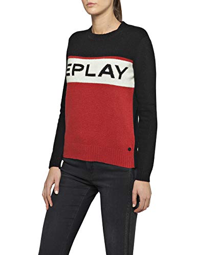 Replay Sweter damski, Czarny (czarny/czerwony/biały 30), M