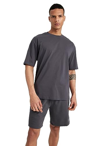 DeFacto Męski Basic Oversized T-shirt męski – klasyczny T-shirt dla mężczyzn, antracytowy, XXL