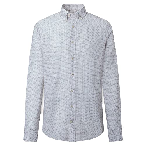 Hackett London Męska koszula z nadrukiem Foulard, Biały/opalenizna, XL