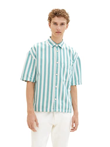 TOM TAILOR Denim Męska koszula Boxy Fit w paski, 31858 - Turquoise Off White Big Stripe, L