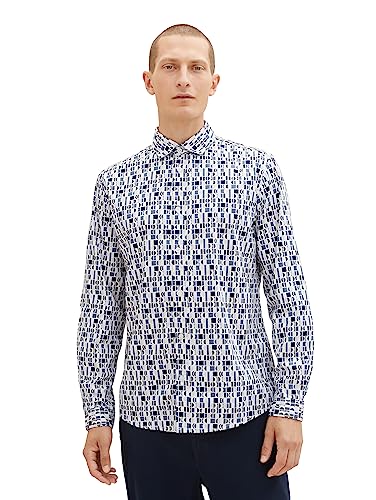 TOM TAILOR Męska koszula ze wzorem Regular Fit Stretch, 32326-off White Sea Green Design, 3XL
