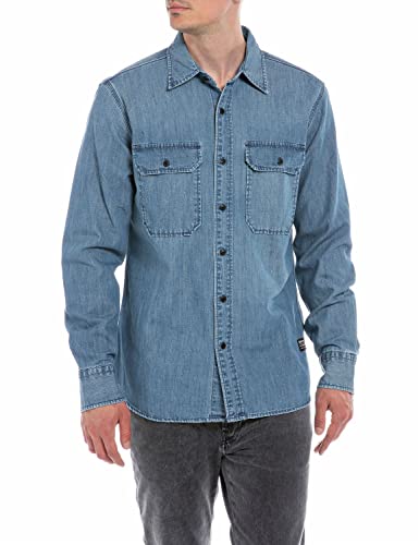 Replay Koszula męska, 009 Medium Blue, S