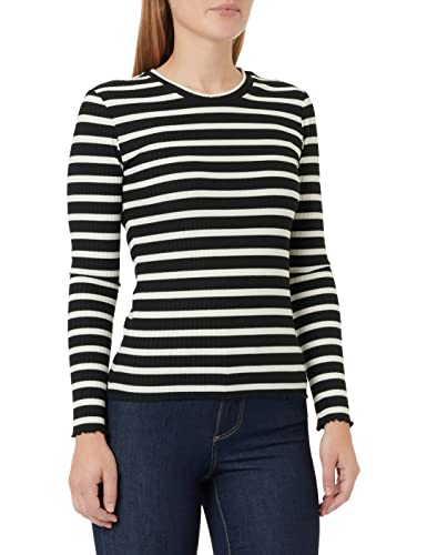 ONLY Women's ONLEMMA LS O-Neck TOP JRS NOOS koszulka z długim rękawem, czarna/paski: Cloud Dancer Stripe, XS
