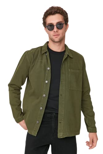 Trendyol Męska koszula kołnierz, zwykła, regularny płaszcz, khaki, S, Khaki, S