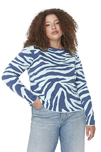Trendyol Damska bluza z okrągłym dekoltem żakardowa dopasowana plus size, Miętowy, XXL