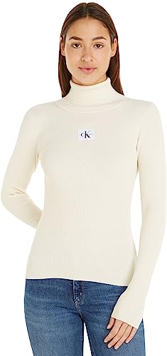 Calvin Klein Jeans Damski sweter z zawijanym dekoltem, biały, XXS