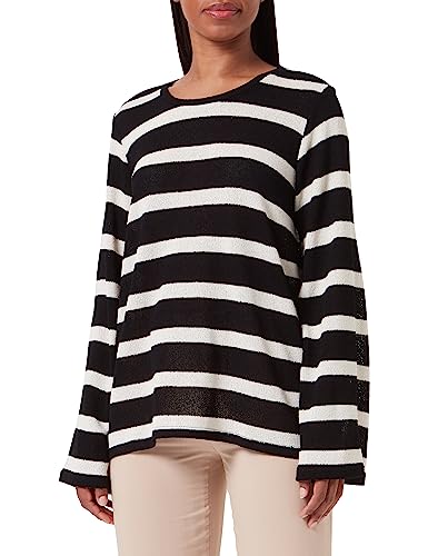 Vila Damski top z długimi rękawami w paski, Czarne/paski: brzoza, XL