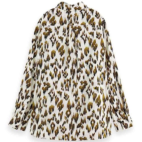 Scotch & Soda Damska koszulka oversize z nadrukiem, Brushed Ikat Army Green 6019, 40