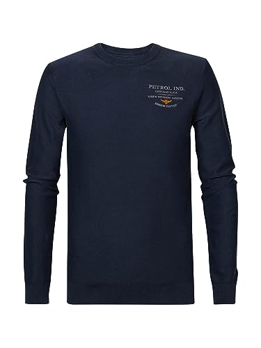 Petrol Industries Męski kardigan, okrągły dekolt, basic polo sweter, niebieski (Midnight Navy), XXL
