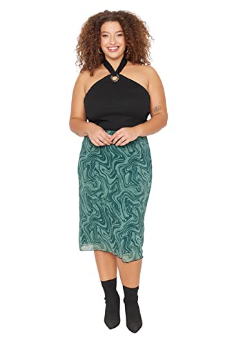 Trendyol Damska damska mini ołówkowa dzianinowa spódnica plus size, zielona, 2XL, ZIELONY, XXL