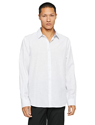 Koton Męska koszula Basic Classic Neck Long Sleeve Slim Fit, Biały wzór (0d0), S