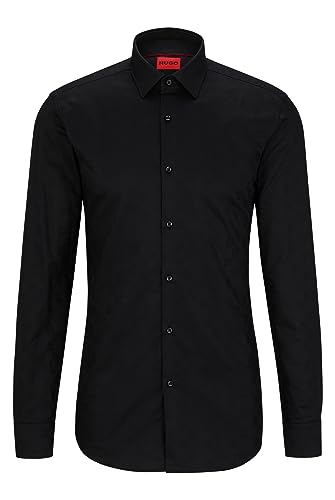 HUGO Kenno Slim-Fit męska koszula z bawełny z logo stosu żakardowego, czarny (Black1), 38