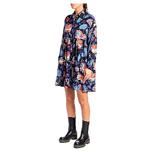 Replay Sukienka damska W9781, 010 Black/Multicolor, XXS