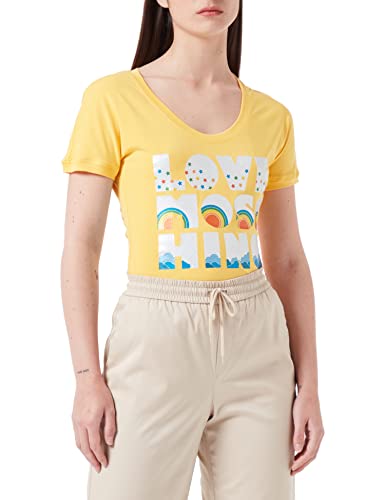 Love Moschino Damska koszulka z dżerseju z głębokim okrągłym dekoltem i panelem Only Good Vibes Lm, żółty, 40 PL