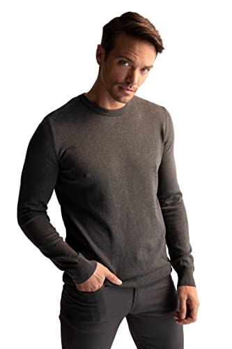 DeFacto Męski sweter z dzianiny z długim rękawem okrągły dekolt - slim fit sweter dla mężczyzn topy (antracytowy, XS), anthra, XS