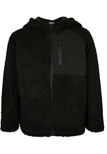 Urban Classics Boy's chłopięca kurtka z kapturem, Sherpa Zip Jacket, czarna, 122/128, czarny, 122-128