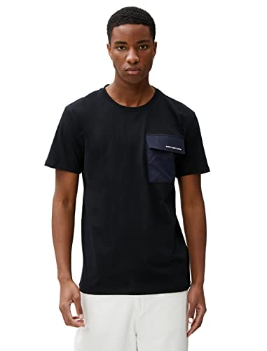 Koton Męski t-shirt z nadrukiem z nadrukiem z okrągłym dekoltem, czarny (999), S
