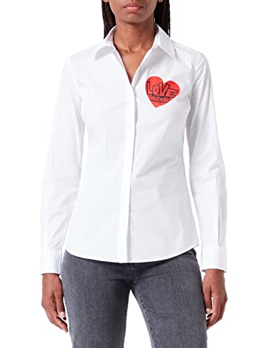 Love Moschino Damska koszulka slim fit z długim rękawem z nadrukiem czerwonego serca, optical white, 44
