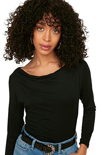 Trendyol Bluza damska Black Kayak Collar Knitted Blouse, M (DE)