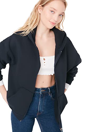 Trendyol Bluza damska z kapturem, jednokolorowa, oversize, granatowy, XS
