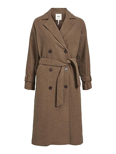 Object Damski płaszcz OBJKEILY L/S Noos płaszcz, skamieniał/szczegóły: melanż, 36, Fossil/Szczegóły: melanż