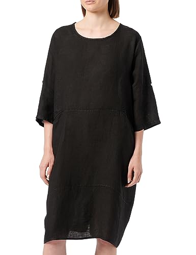 Bonateks, Lejąca sukienka o średniej długości, okrągłym kołnierzu, długimi, zapinanymi rękawami i kieszeniami, 100% len, rozmiar DE: 38 rozmiar US: L, czarna - wyprodukowano we Włoszech, czarny, 38