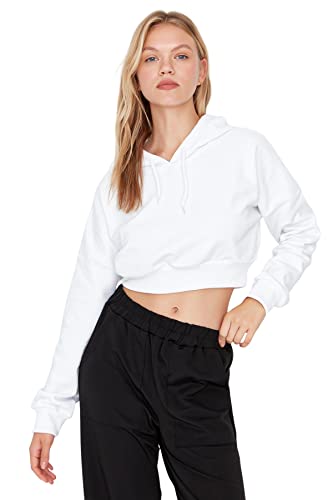 Trendyol Damska bluza z kapturem gładka dopasowana bluza, biała, M, biały