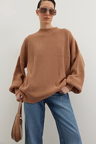 Trendyol Damski sweter oversize z dzianiny, norka, S, Norka, S