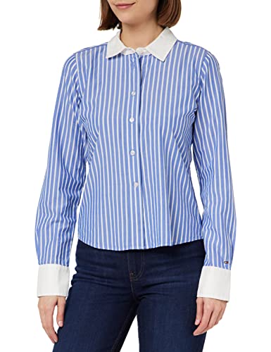 Tommy Hilfiger Damska koszulka STP Regular LS na co dzień, koszulka przygotowująca w paski, niebieski biały, 44
