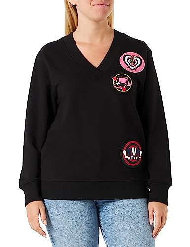 Love Moschino Damska bluza z długim rękawem Comfort Fit V-Neck, czarny, 38