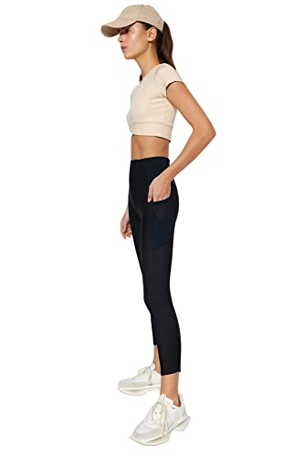 Trendyol Damskie legginsy sportowe z wysokim stanem, rozmiar 3/4, czarne, XS/S, Czarny, XS