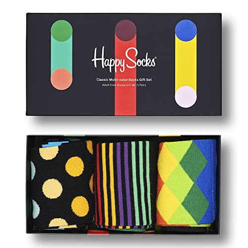 Happy Socks Classic Multi-Colors Gift Set, kolorowe i zabawne, Skarpety dla kobiet i mężczyzn, Czarny 3 pary (41-46)