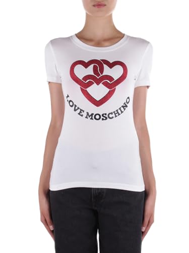 Love Moschino Damska koszulka z krótkim rękawem z nadrukiem cyfrowym na przodzie, optical white, 42