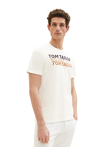 TOM TAILOR T-shirt męski z nadrukiem, 10332 – Off White, XL