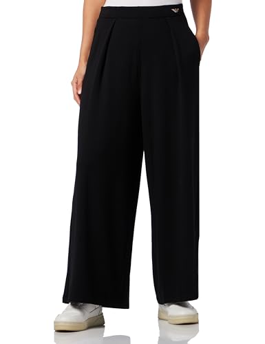 Emporio Armani Damskie spodnie dresowe o luźnym kroju z wiskozy polarowej, czarny, XL