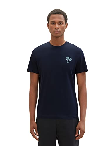 TOM TAILOR T-shirt męski z nadrukiem palm, 10668 - Sky Captain Blue, S