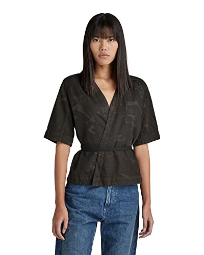 G-STAR RAW Women's ETD wrap top ss Shirt, Multicolor (cloack gd Woodland camo D221-D471), XL