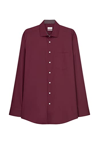 Seidensticker Męska koszula biznesowa, bez prasowania, o prostym kroju, krój regular fit, długi rękaw, kołnierz Kent, 100% bawełna, czerwony (Weinrot), 39