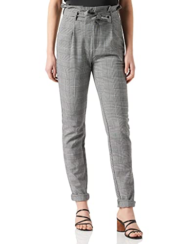 VERO MODA Damskie spodnie rekreacyjne Vmeva Hr L Paperbag Check P Ga Tall Noos, Grey/Checks:white, 36-S-L