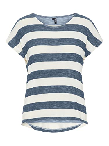 VERO MODA VMWIDE Stripe S/L Top GA JRS, Chiny Blue/Stripes:Snow White, XXL