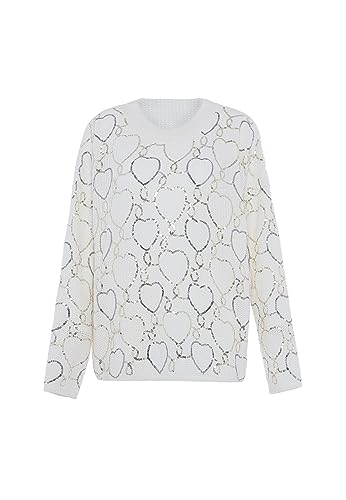 faina Damski Fashion Love cekinowy kardigan z dzianiny WOLLBIAŁY rozmiar XL/XXL, biały (wollweiss), XL