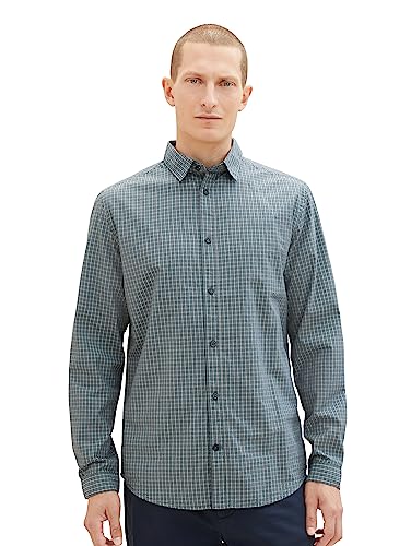 TOM TAILOR Męska koszula o regularnym kroju w kratę z bawełny, 32279-smokey Sea Green Small Check, M