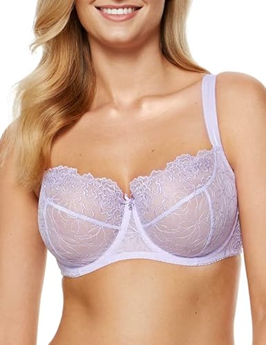 Gorteks Pamela-B2 miękki biustonosz damski z fiszbinami, bez wyściółki, biustonosz z siateczki i haftu, dla dużych i małych piersi, komfort – 75 g, lawendowy, lawendowy, G