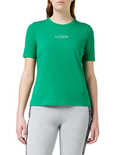 Tommy Hilfiger Damskie reg nowe markowe esss C-Nk Ss S/S dzianinowe topy, zielone na podwórko, XS, Zielone od strony, XS