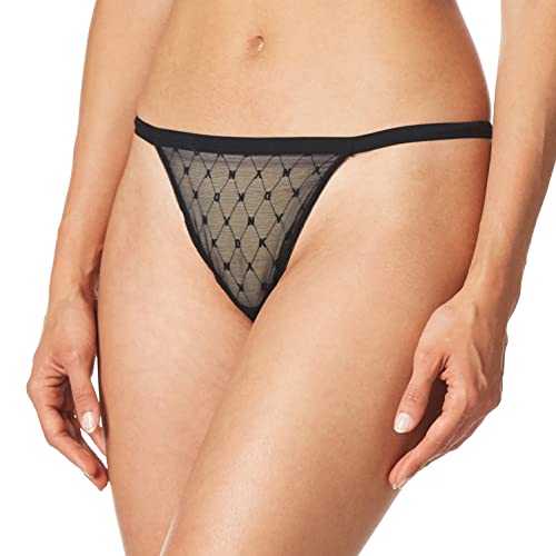 DKNY Damskie majtki stringi z siatki z monogramem, Czarny, XL