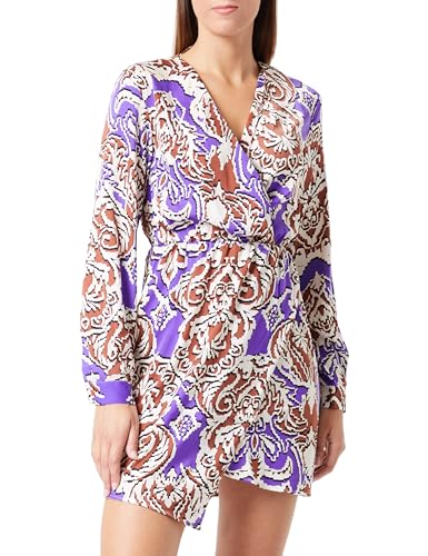 Sisley Sukienka, Beżowy/Brązowy/Fioletowy wzór 61 W, 34