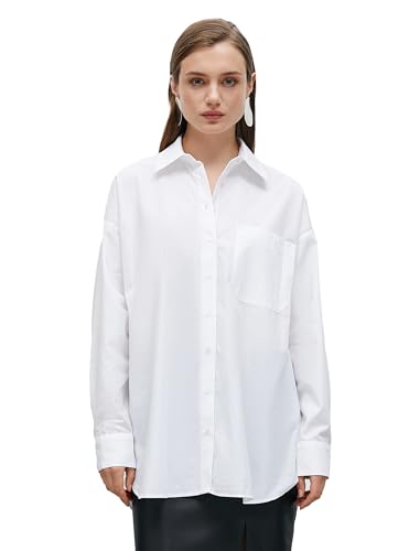 Koton Damska koszulka bawełniana z kieszeniami, oversized, 000 (biały), 34
