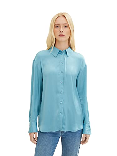 TOM TAILOR Denim Damski satynowa bluzka 1034279, 30271 - Bright Reef Blue, XL