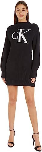 Calvin Klein Jeans Damska luźna sukienka swetrowa Ck Intarsia, Czarny, L