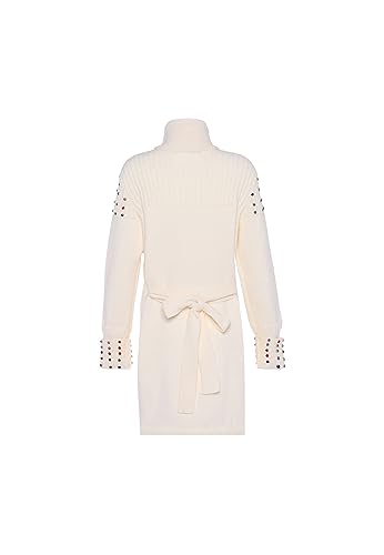 faina Damski sweter z golfem z nieregularnymi nitami i wzorem w romby, wełniany biały, rozmiar XS/S, biały (wollweiss), XL